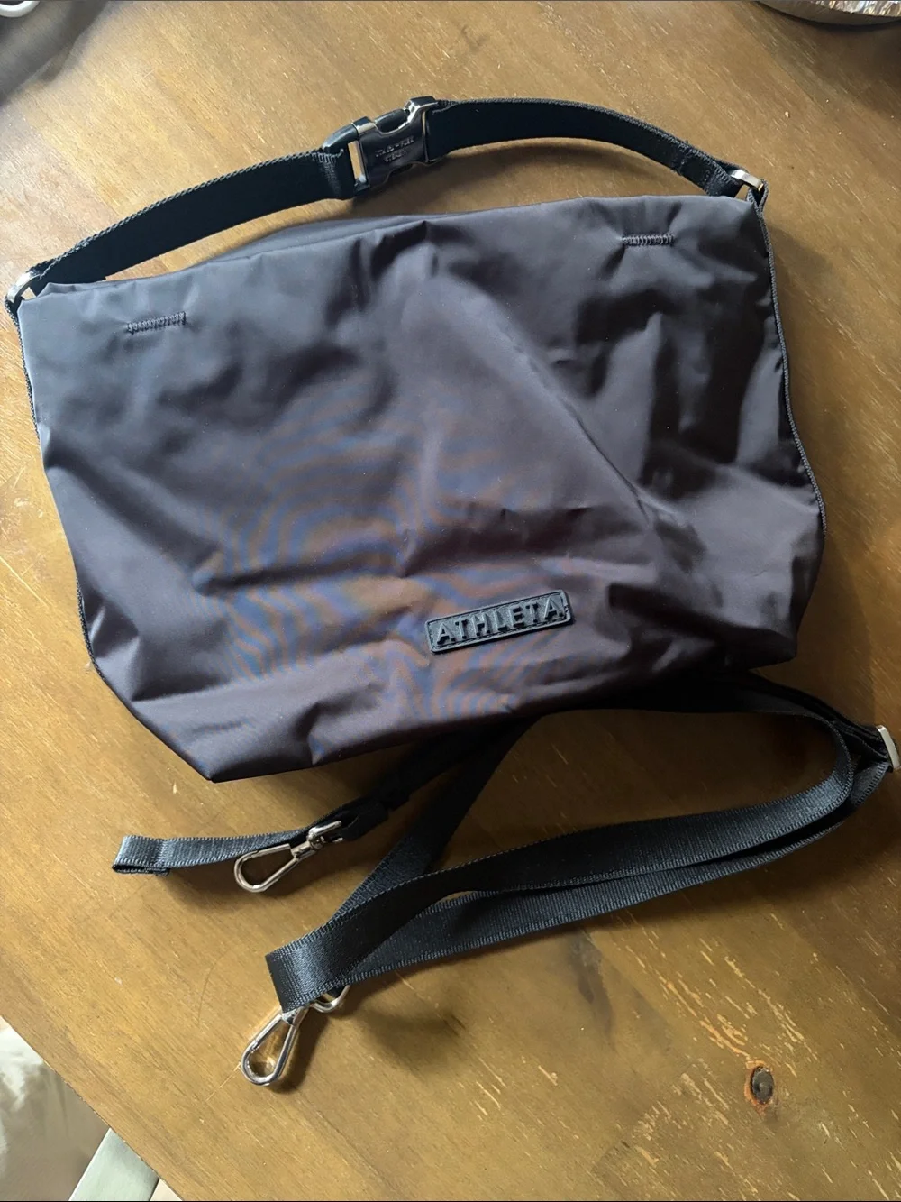 Athleta Black Simone biles Crossbody Bag satchel black like new satin bucket